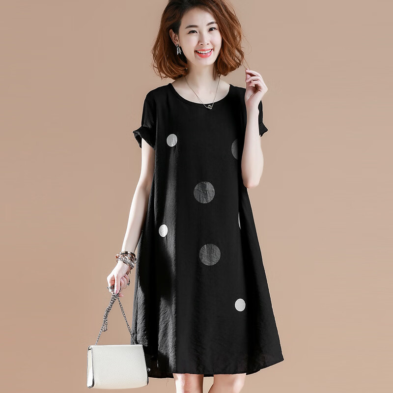 女裙短袖连衣裙黑色连衣裙中长款连衣裙高档连衣裙 黑色 3XL