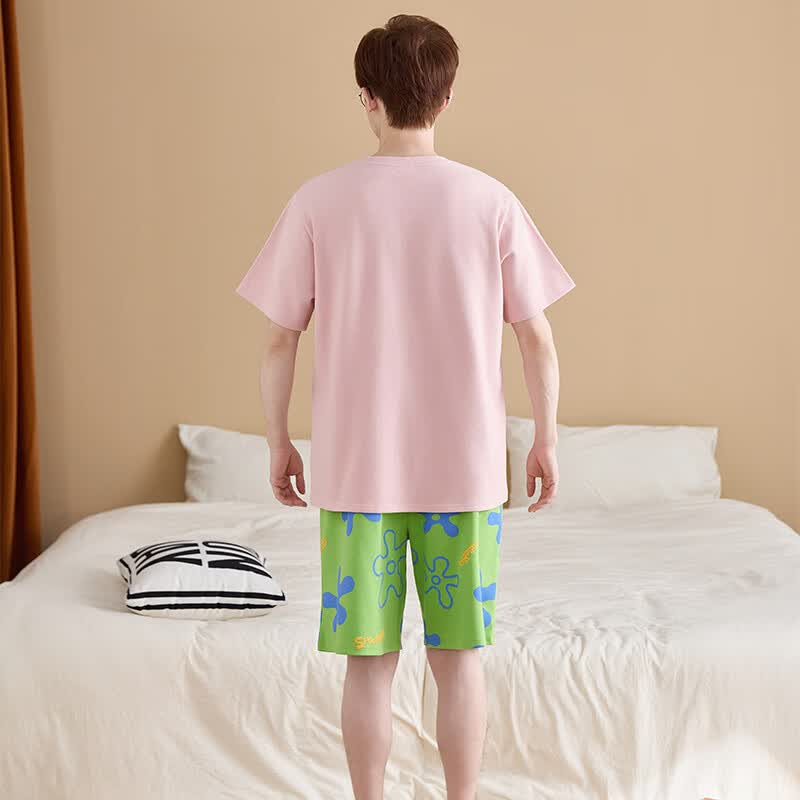 萧淑妃夏季纯棉大码男士睡衣ins卡通蜡笔小新青少年学生短袖家居服套装 派大星 5XL