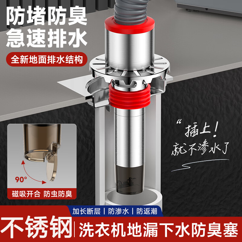 Jeonestan下水道防返臭神器止逆阀洗手盆下水管密封塞洗衣机防反水 【加长6cm断层】电镀色防臭塞