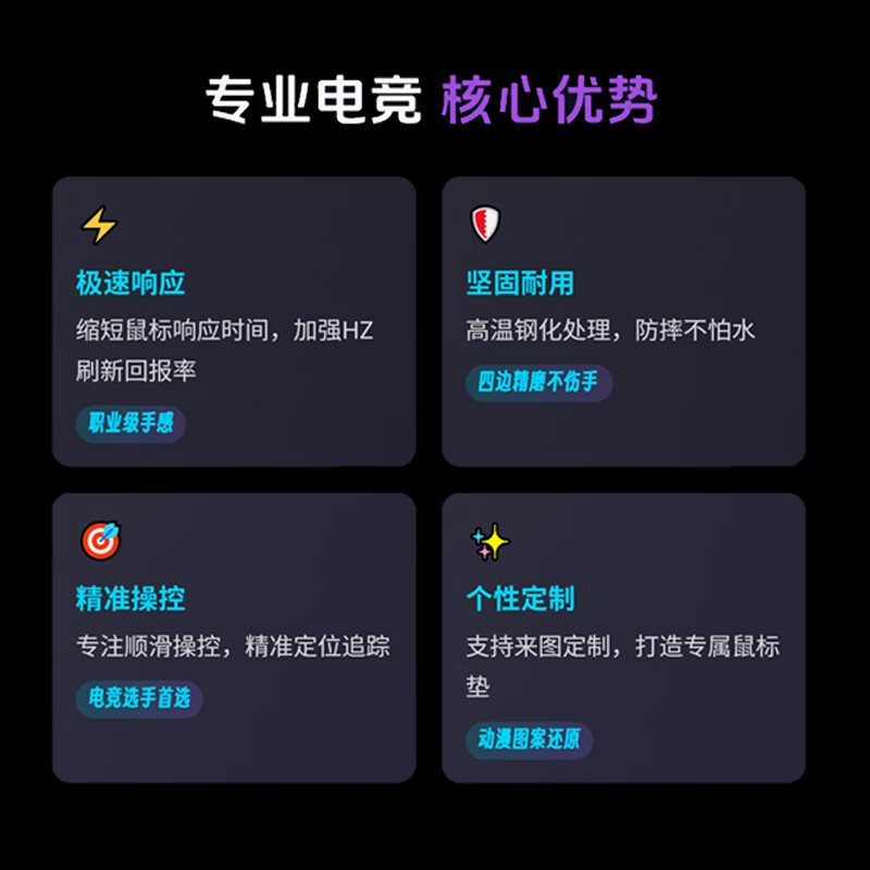 魅雅图升级版光伏玻璃鼠标垫微刻蚀FPS专业硬质电竞玻璃垫定制耐用顺滑 来图定制 光伏玻璃鼠标垫30*36（发光版）