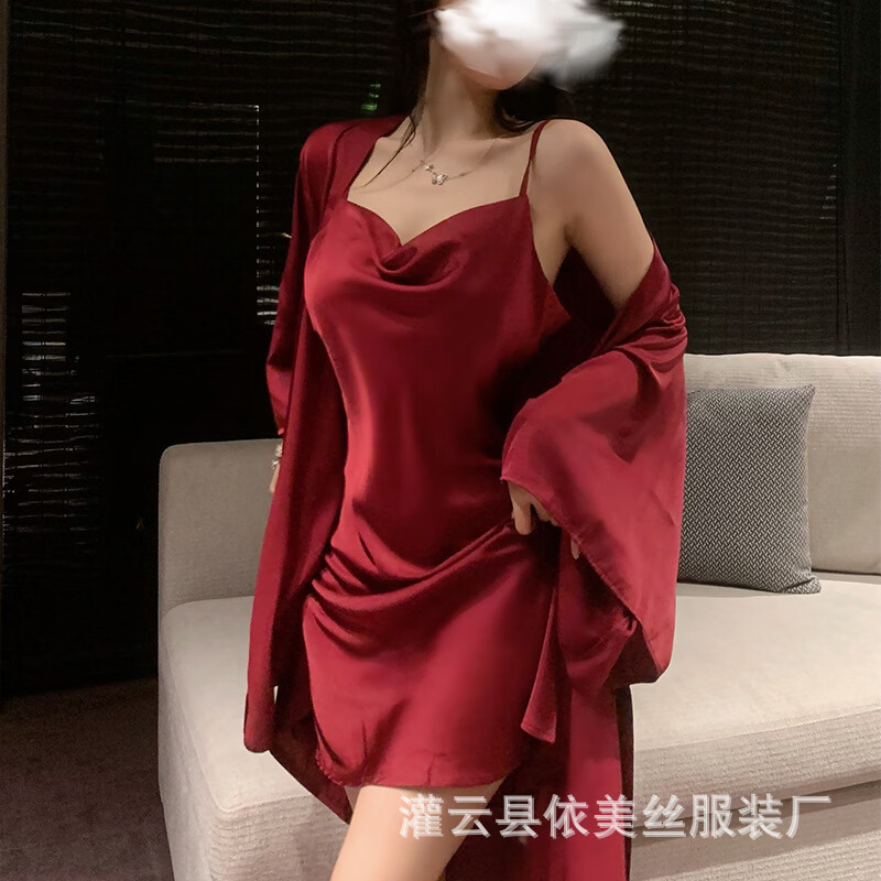 秋冬纯色吊带睡裙性感迷人荡领睡衣纯欲家居服套装可外穿 白色【睡裙+T裤】 均码