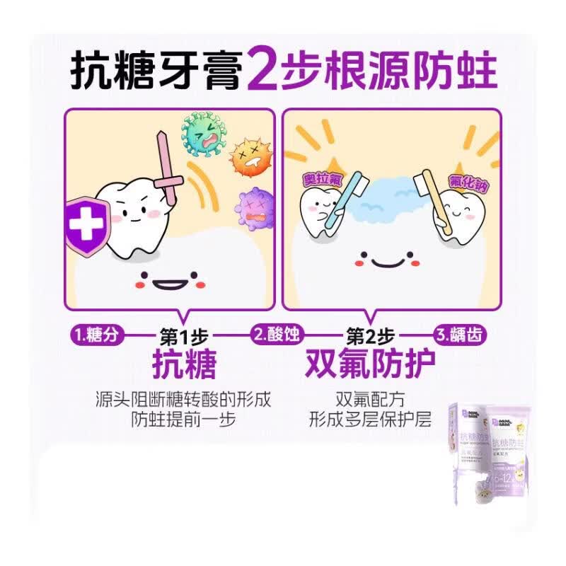 PAPA&BABA牙膏防蛀儿童牙膏6-12岁换牙双氟固齿护龈清洁呵护健康 【6-12岁】双氟抗糖蓝莓酸奶80g*3