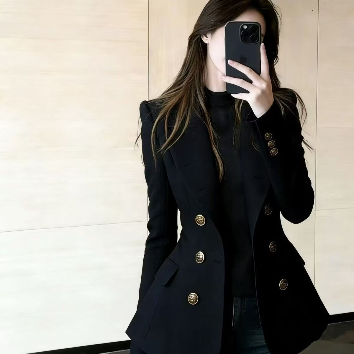 法式高级感藏青色双排扣西装2026春季新款气场强大通勤风外套JL 黑色 M 100-115斤