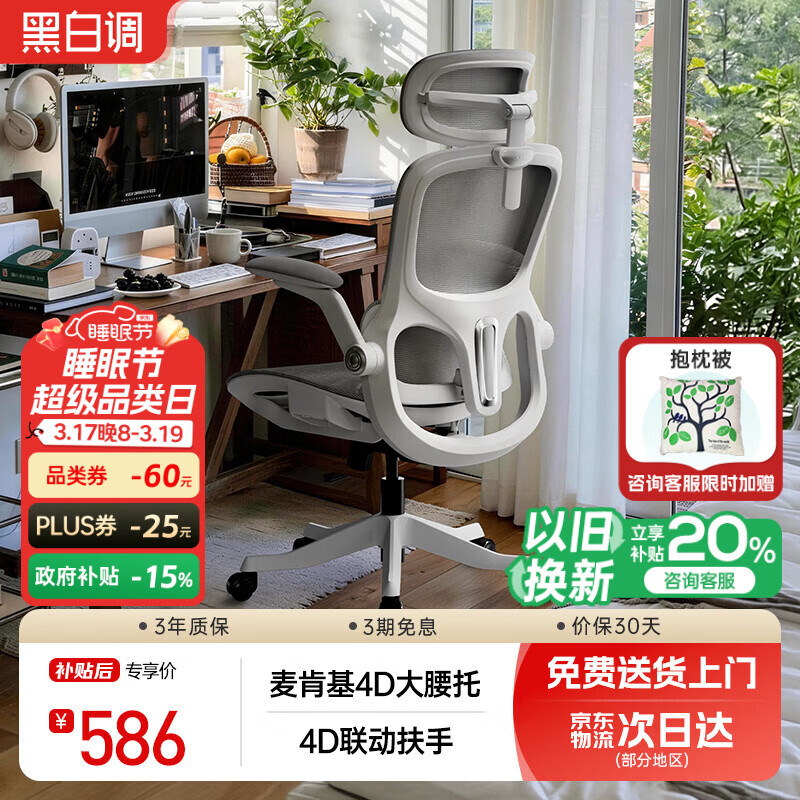 黑白调P2Pro二代人体工学椅电脑椅办公椅电竞椅子人工力学座椅4D腰托