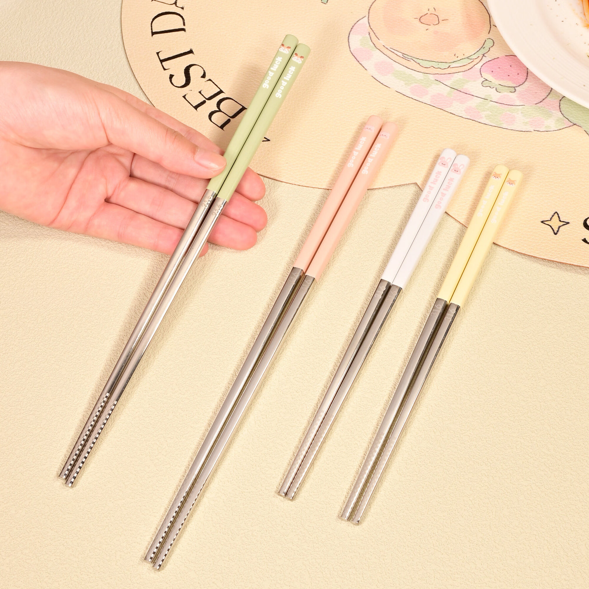 咏幻316不锈钢筷子儿童食品级筷子家用高档抗菌防霉家庭专用防滑餐具 【抗菌316 5双装】动物派对卡通筷