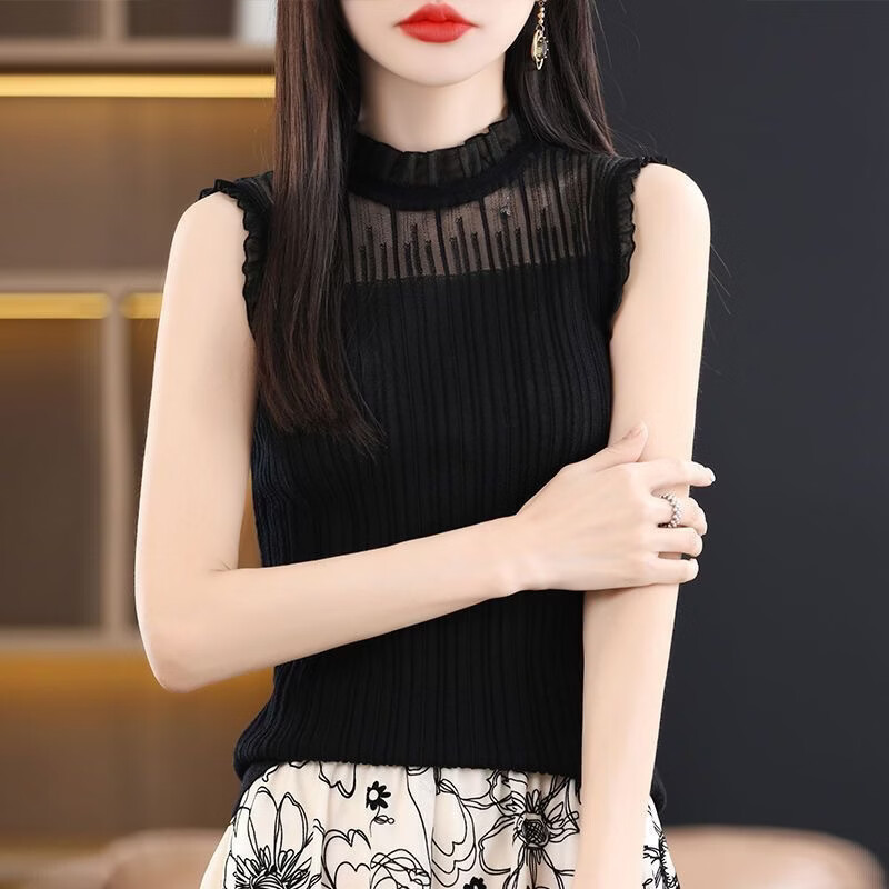 【买一送一】春夏新款蕾丝花边无袖背心女内搭薄款吊带打底衫上衣 【买一送一】黑色+白色 2XL 【建议130-145斤】