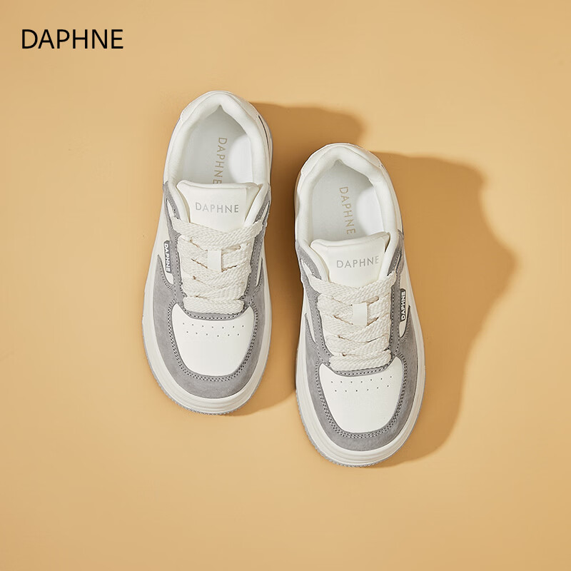 达芙妮厚底熊猫小白鞋女2026新款春季百搭休闲增高学生板鞋圆头舒适女鞋 米灰色 40