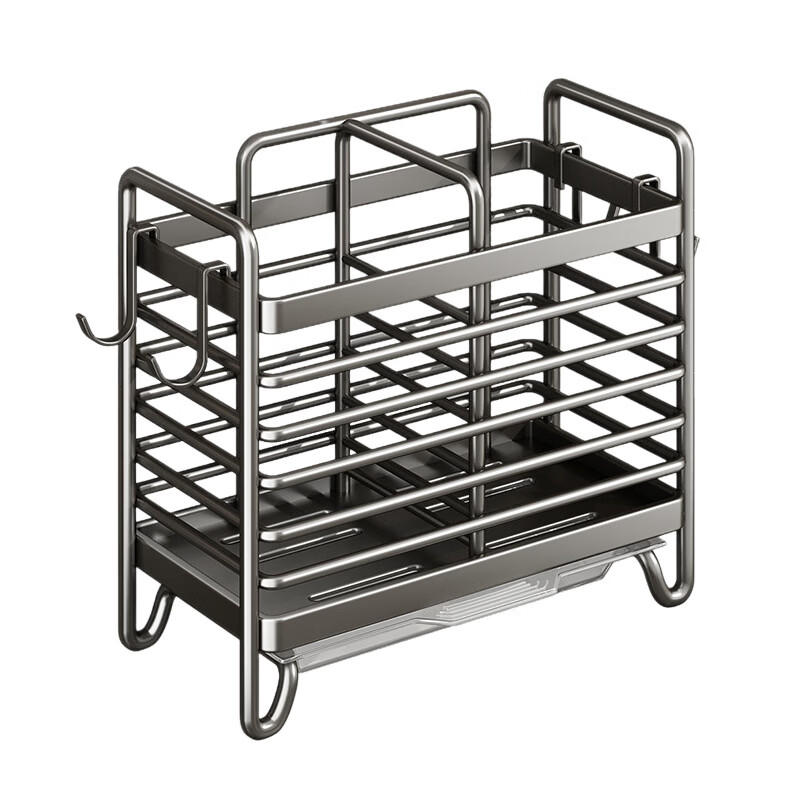 厨房多功能置物架壁挂式筷子收纳盒筷筒筷篓家用勺子筷笼筷搂沥水 奶白色（ 筷子筒/三格）