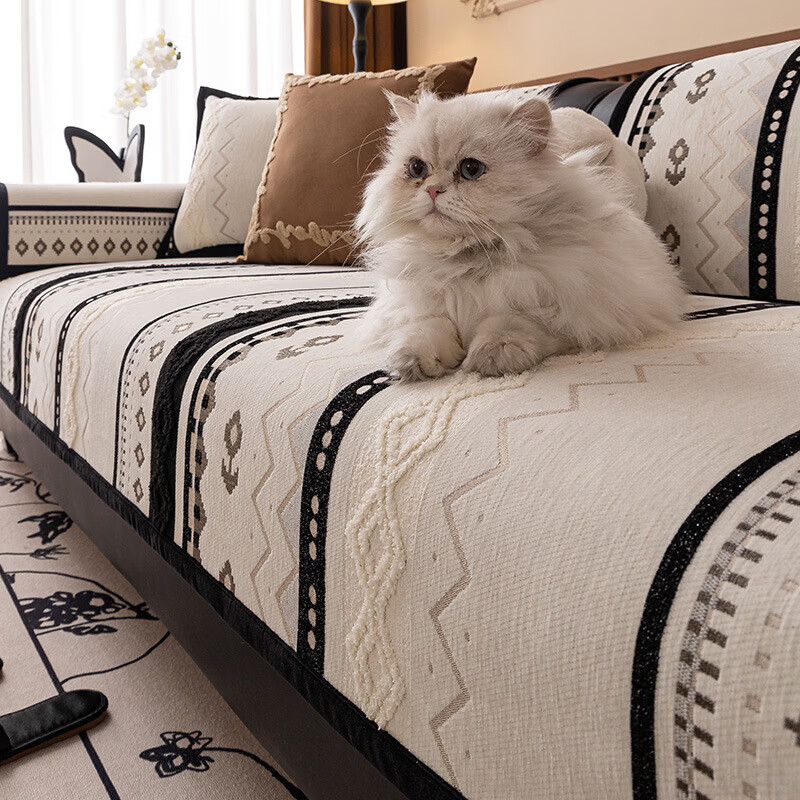 山头林村2025新款防猫抓沙发垫子感法式防滑耐脏坐垫靠垫盖布巾 SYJF-雏菊-绿色 1厘米*1厘米 单人位 30*50抱枕外套