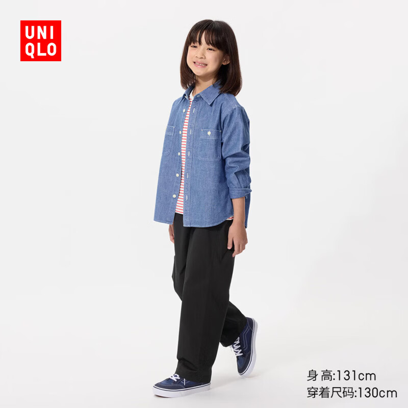 优衣库童装男童女童弹力松紧长裤裤子484713 479575 484713/09黑色 160