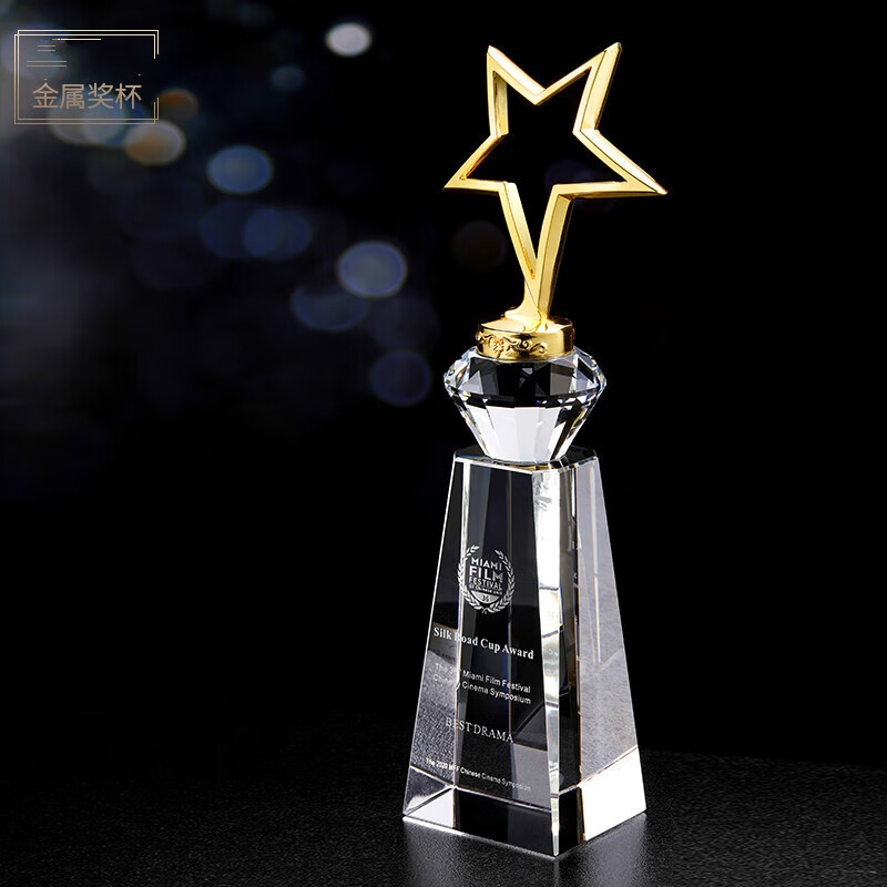 菲霓丝缘钻石之星金属五角星奖杯定制水晶学校老师纪念颁奖品员工授权