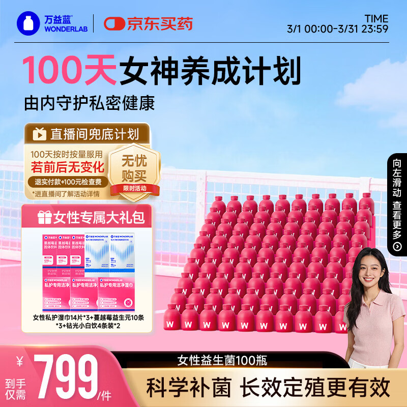 万益蓝WonderLab 蔓越莓女性益生菌100瓶 女性妇科炎症理调私处益生菌