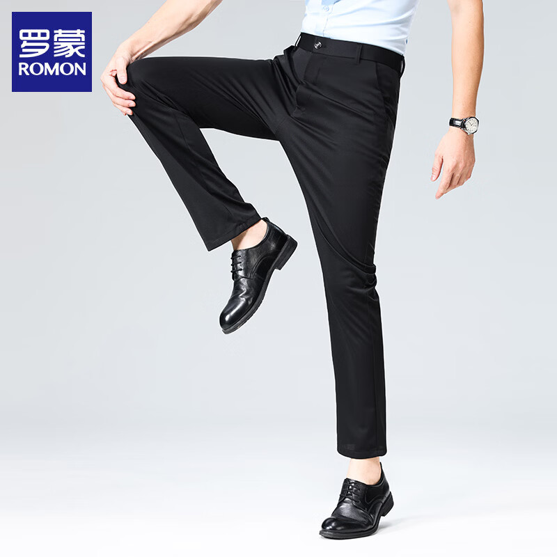 罗蒙(ROMON)休闲裤男2026夏季薄款商务西裤直筒修身免烫抗皱中青年百搭裤子男 黑色 34