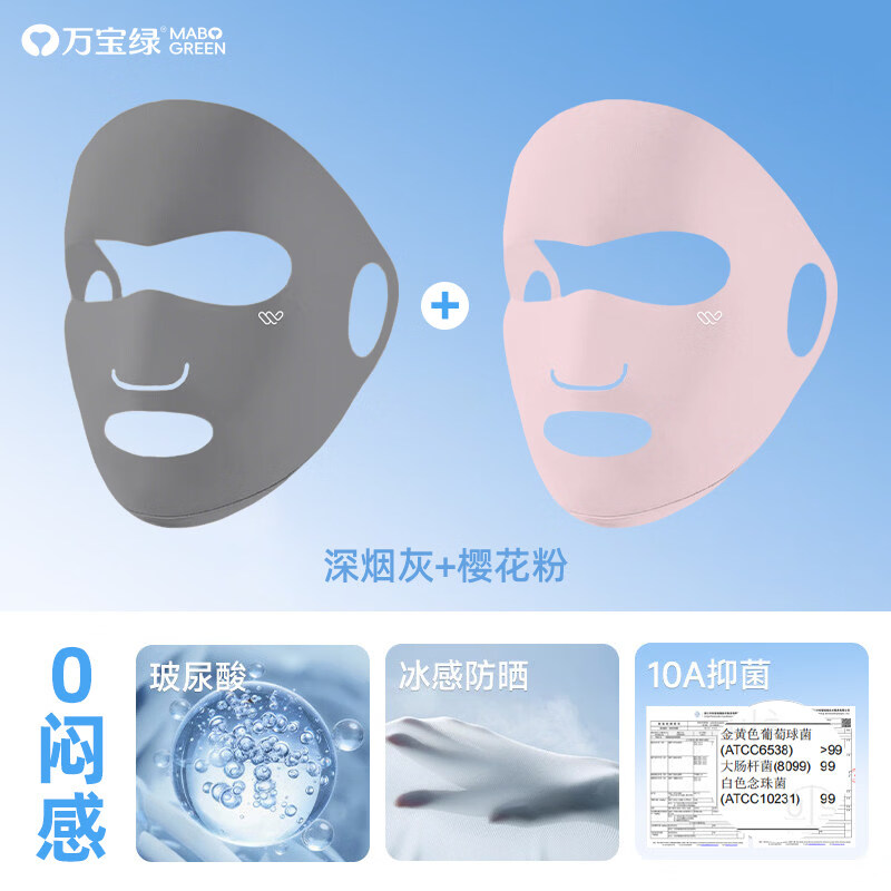 万宝绿骑行防晒面罩全脸防紫外线男夏季户外运动专用易呼吸凉感口罩冰丝 换洗装【全脸防晒】深烟灰+樱花粉【10A抑菌】