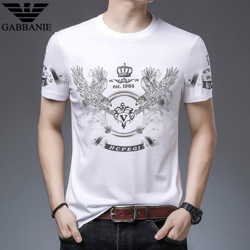 阿玛尼（ARMANI）意大利正品曼专柜新品纯棉短袖T恤男夏季时尚潮流百搭圆领烫金男T 十大奢侈品男装国际一线品牌黑色 M 165_(100-120斤)