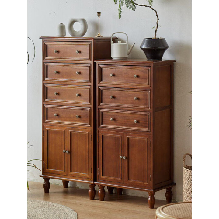 年年喜临门美式覆古实木斗柜家用卧室多层抽屉式收纳柜小型简约五斗柜 暖白色四抽 59.5*35*115.5 整装