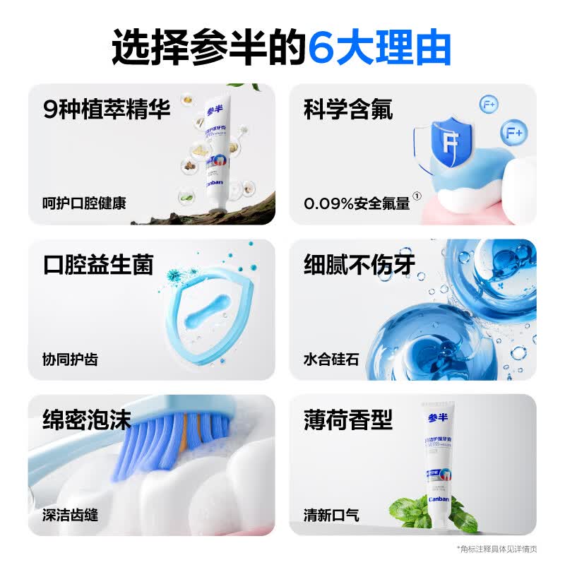 参半牙膏清新洁白去垢美白去渍呵护牙齿氨基酸净齿牙膏家庭装成人 【囤货推荐】呵护牙龈-冬青薄荷90g*5