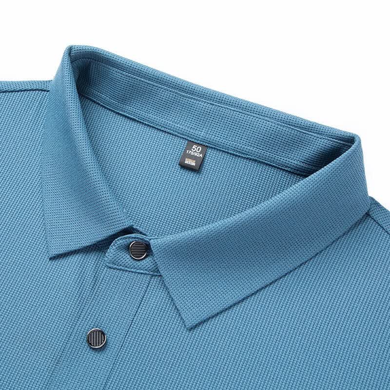 罗蒙（ROMON）华夫格高弹短袖t恤男冰丝弹力T恤中青年男士纯色翻领polo 深蓝 XL (180) (建议135-155斤)