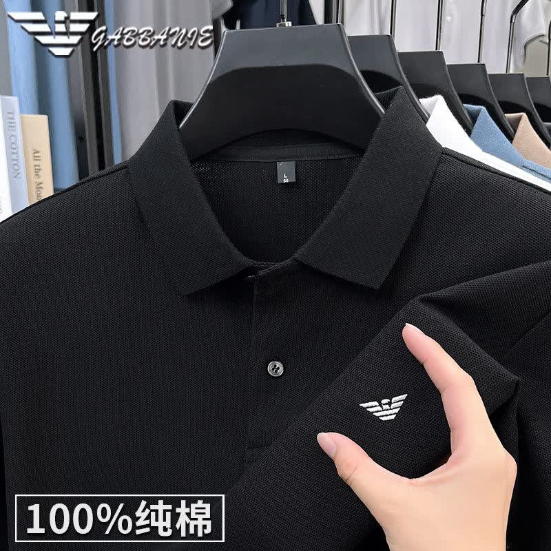 GABBANIE意大利正品高端短袖t恤男士纯棉上衣夏季新款休闲翻领polo 十大奢侈品男装国际一线品牌黑色 3XL 185_【建议170-190斤】