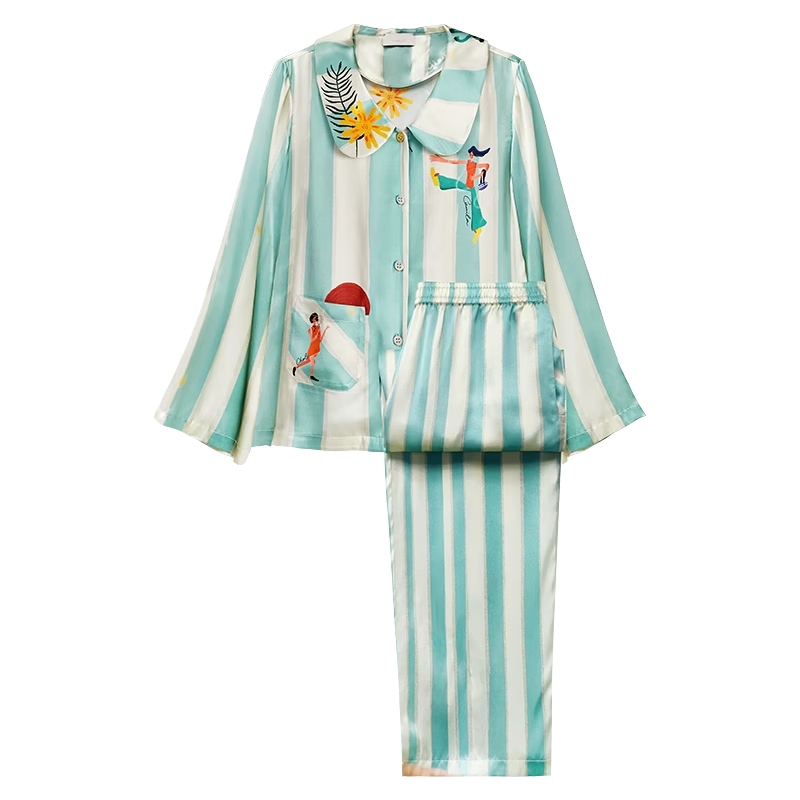 桑羅【李蘭迪明星同款】睡衣女重磅真絲套裝悠閑度假外穿家居服19姆米