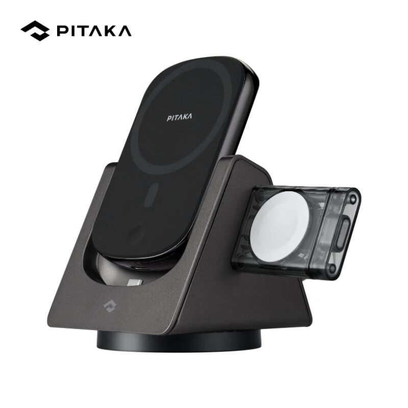 PITAKASlider2无线充电器可适用苹果手机耳机三合一MagSafe磁吸充电宝多功能模块化通用多合一手机支架Slider2丨二合一无线充【黑灰粗纹】
