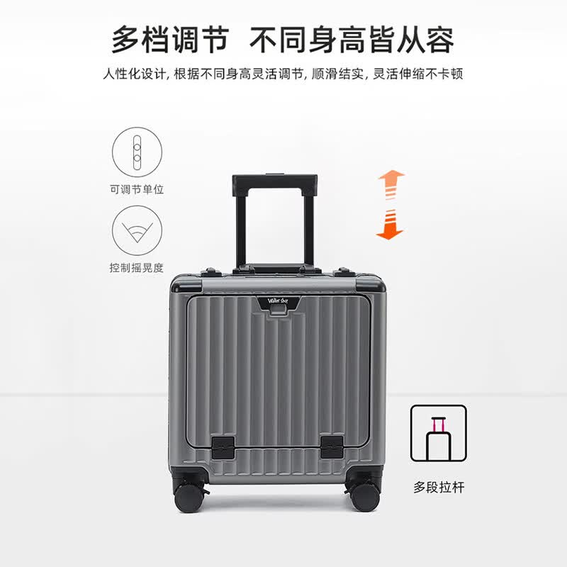 Walker Shop行李箱拉杆箱男女登机箱小型密码铝框大容量旅行箱小型可登机 枪灰色 18英寸 2026升级版【横款登机箱】