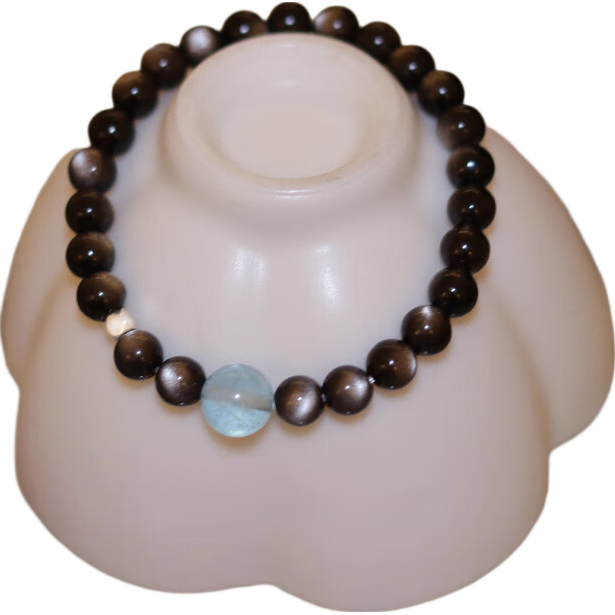 伊黛兒水晶手串黑曜石海藍(lán)寶女手鏈轉(zhuǎn)運(yùn)珠銀飾情緒穩(wěn)定生日禮物送女友 S1674海寶藍(lán)黑曜石手串