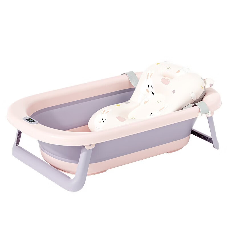 skingcond德国品牌洗澡盆大号浴桶浴盆坐躺小孩家用宝宝可折叠幼儿新生儿童 蓝色单盆【数显感温】礼包