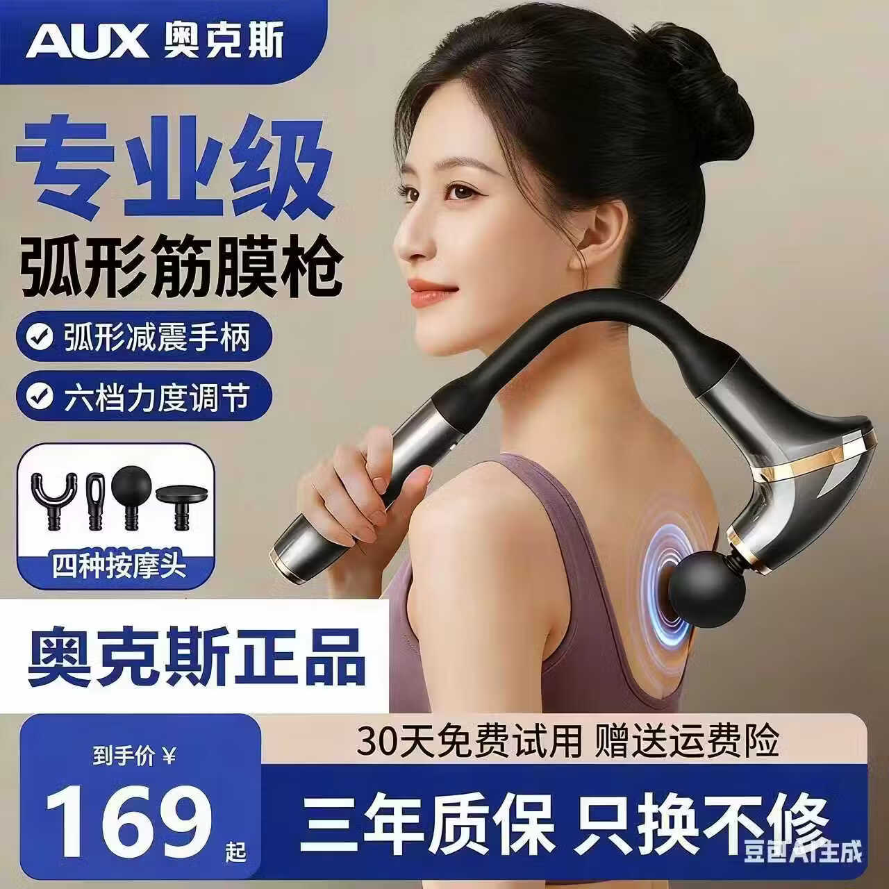 奥克斯母亲节礼物实用送妈妈弯头筋膜枪肌肉肩膀长柄按摩枪女生多功能颈膜枪背部腿部 【太空灰】3200转强劲动力+无刷电机