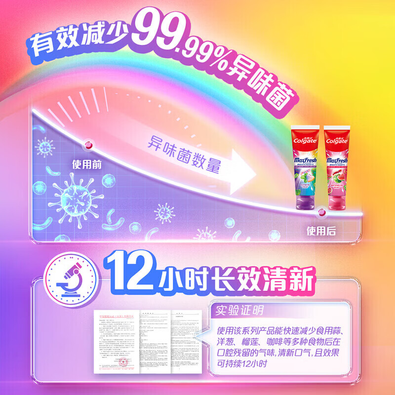 高露洁【孙颖莎推荐】多巴胺闪片牙膏 果味持久清新去口气抗菌去牙渍 【刷走异味】彩虹甜心 100g*1支 赠绒绒丝软毛牙刷