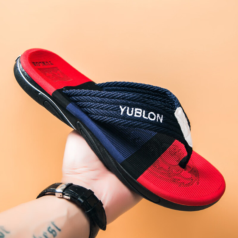 创龙春夏新款男式不臭脚拖鞋踩屎感超软EVA高弹高级人字拖 深蓝色 45
