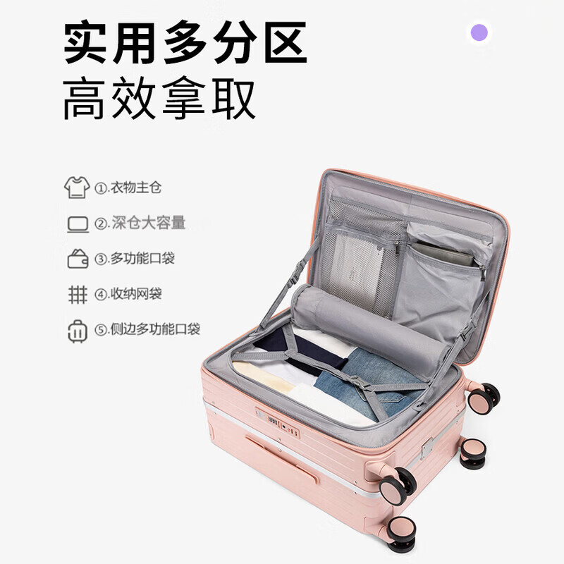 Walker Shop品牌行李箱新款宽拉杆旅行箱结实耐用大容量侧开盖登机行李箱 白色 20英寸 【可登机】