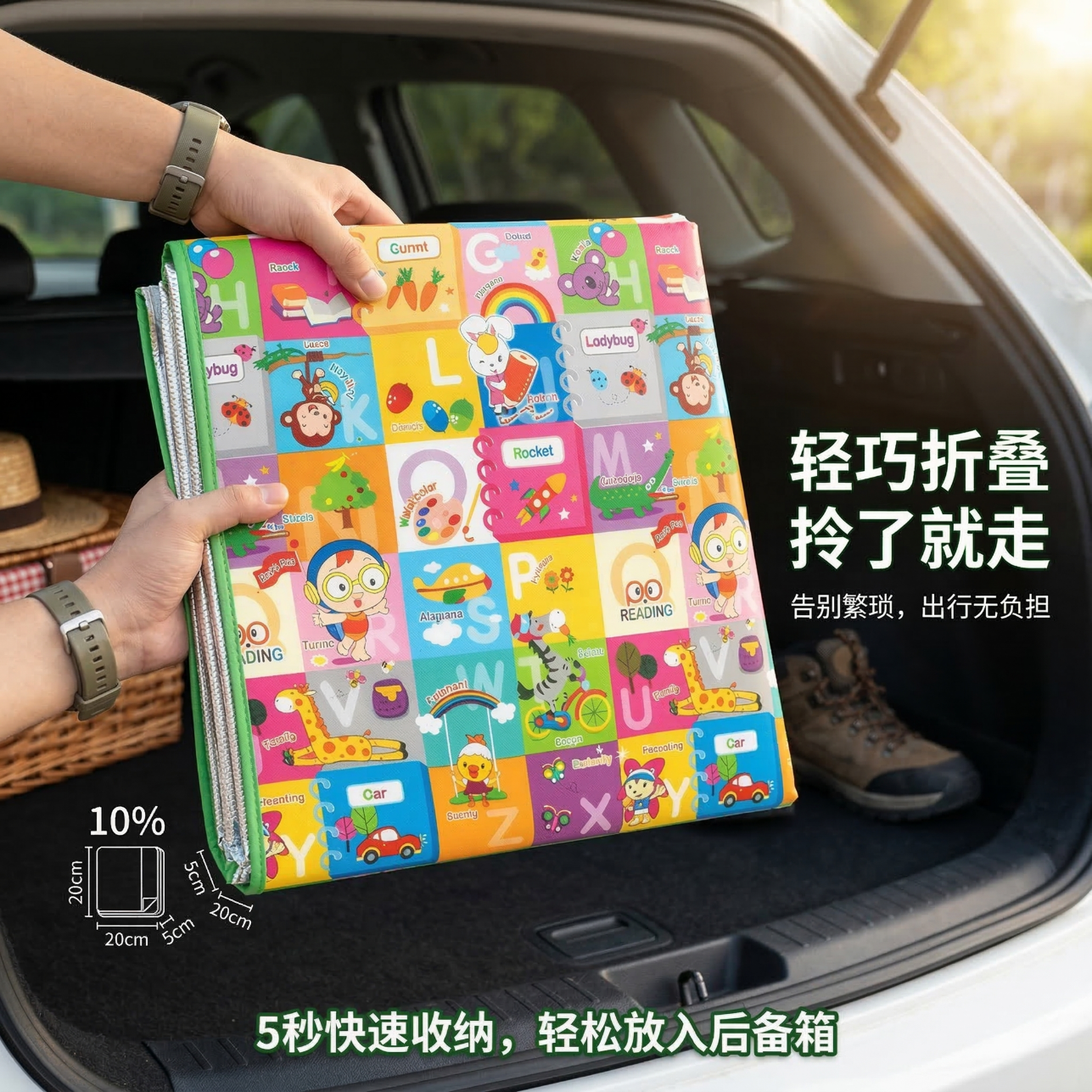 荒野七侠加厚防水防潮野餐垫户外亲子露营帐篷垫沙滩草坪折叠垫爬行垫 1800mmx150mmx5mm（适合2-4人） 双面图案随机+收纳袋