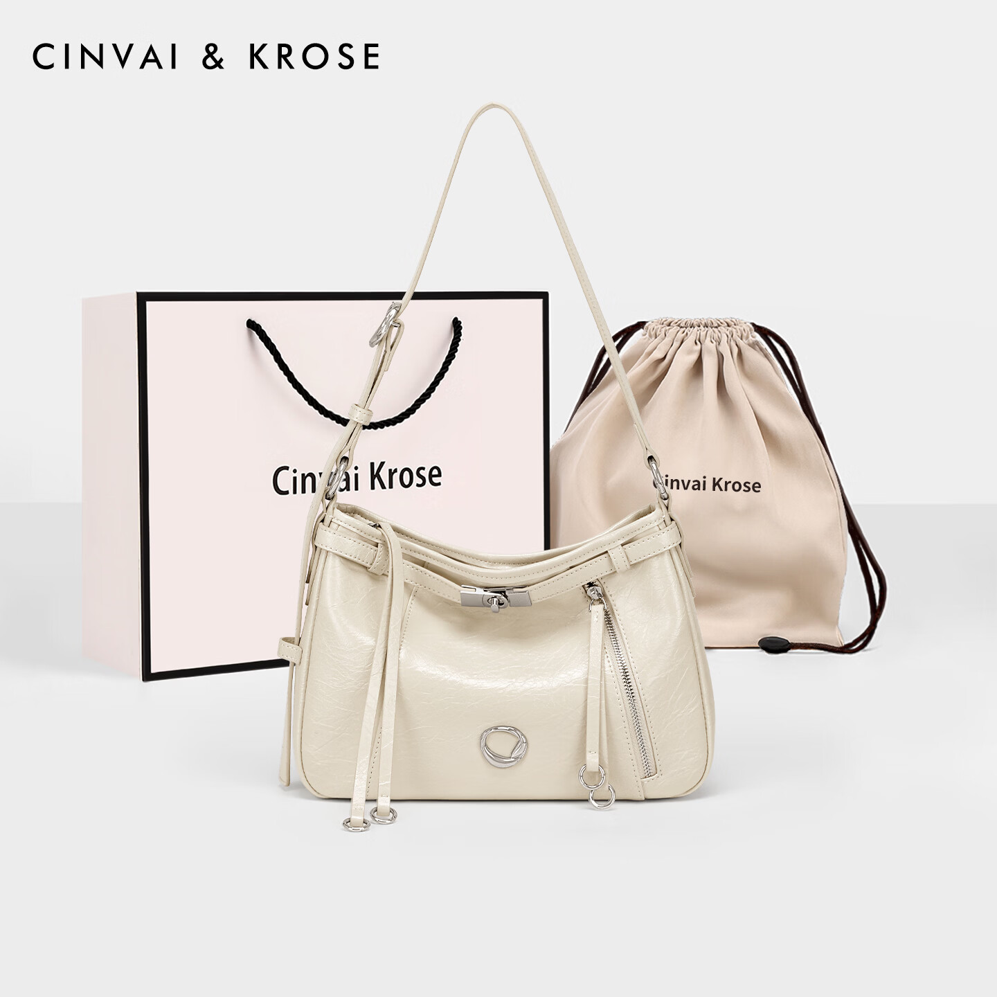 CinvaiKrose小c&amp;k包包女包单肩包女2026新款大容量hobo托特包百搭通勤斜挎包 奶油白Cream white