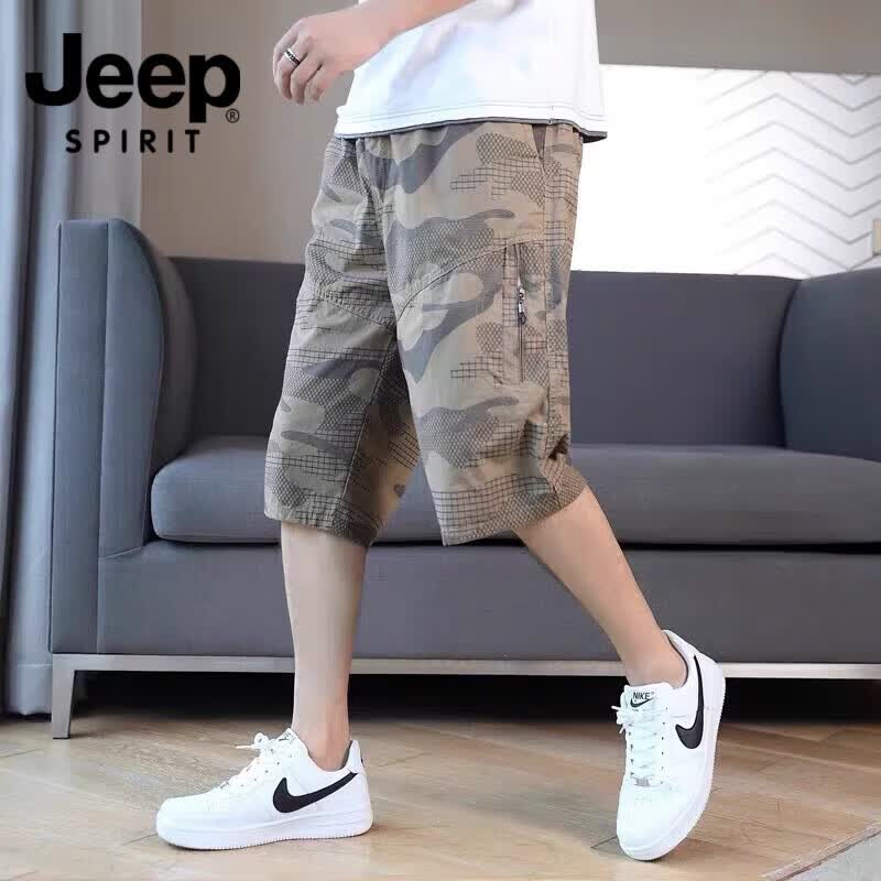 JEEP SPIRIT吉普七分短裤男士2026夏季薄款纯棉大码中裤多口袋外穿工装裤子男 NHHS/A4-16-8531军绿色 XL