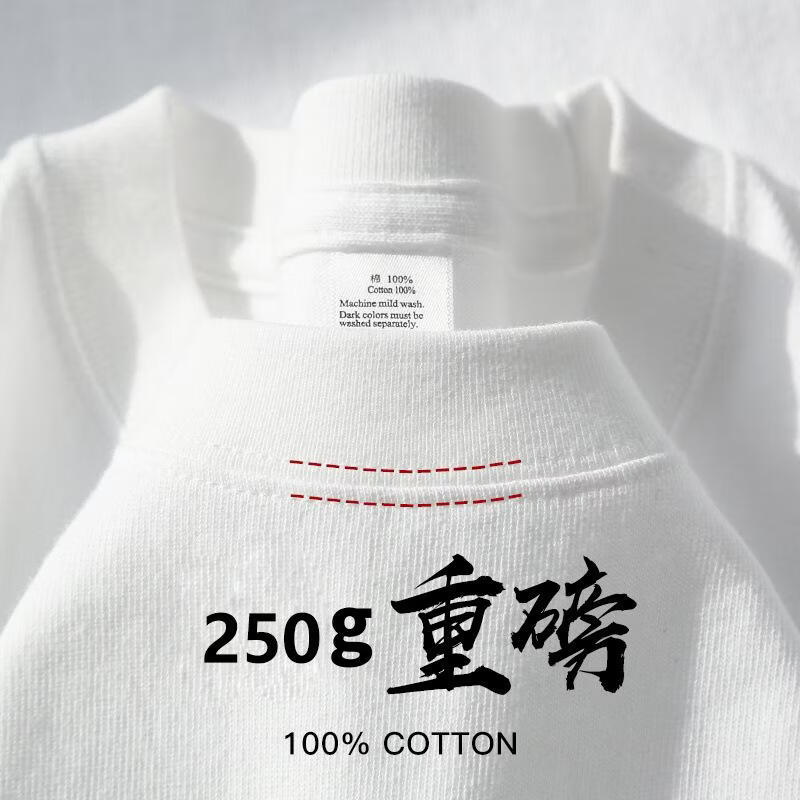 ENYIN100纯棉250g重磅深灰色纯棉短袖t恤纯色大码休闲男女款 白色 L (135-150斤-宽松版型)