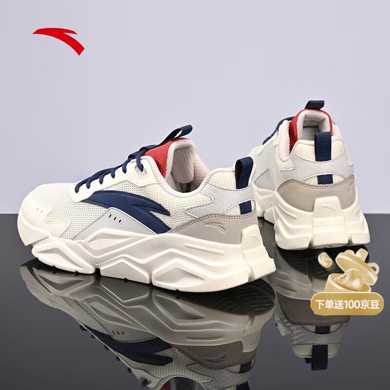安踏运动鞋男鞋夏季厚底减震休闲鞋网面透气复古老爹鞋男士板鞋子 【网面透气】白/蓝/红8809-3 42 (260mm)