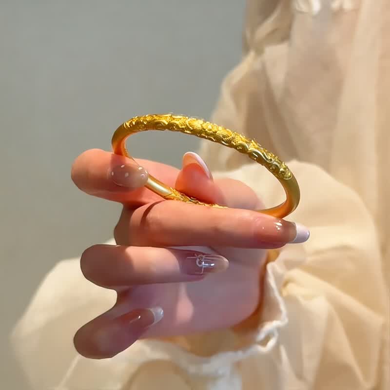 名缘尚古法传承999金包银手镯实心卷草纹封口24K足金足银生日礼物送女友 【加厚包金3.5g】总重约30克 64圈口【足金足银】