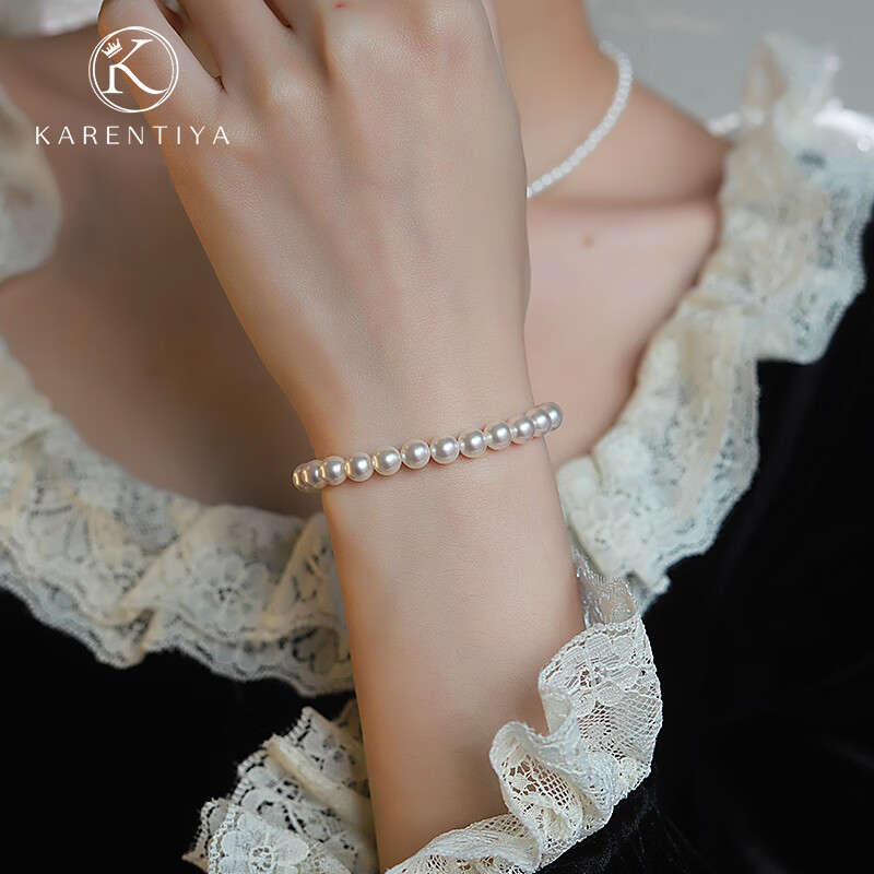 卡伦蒂亚（KARENTIYA）施家金珠珍珠手链女款2026新款高级感轻奢小众弹力绳珍珠手串叠戴 8mm+10mm叠戴(弹力线款)