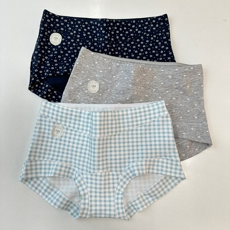 傲寒平角内裤女款纯棉2026新款10A抗菌加长裆无痕小四角裤一次性包装 浅黄蓝花+灰色爱心+本白粉花 均码 L （建议100~120斤左右）