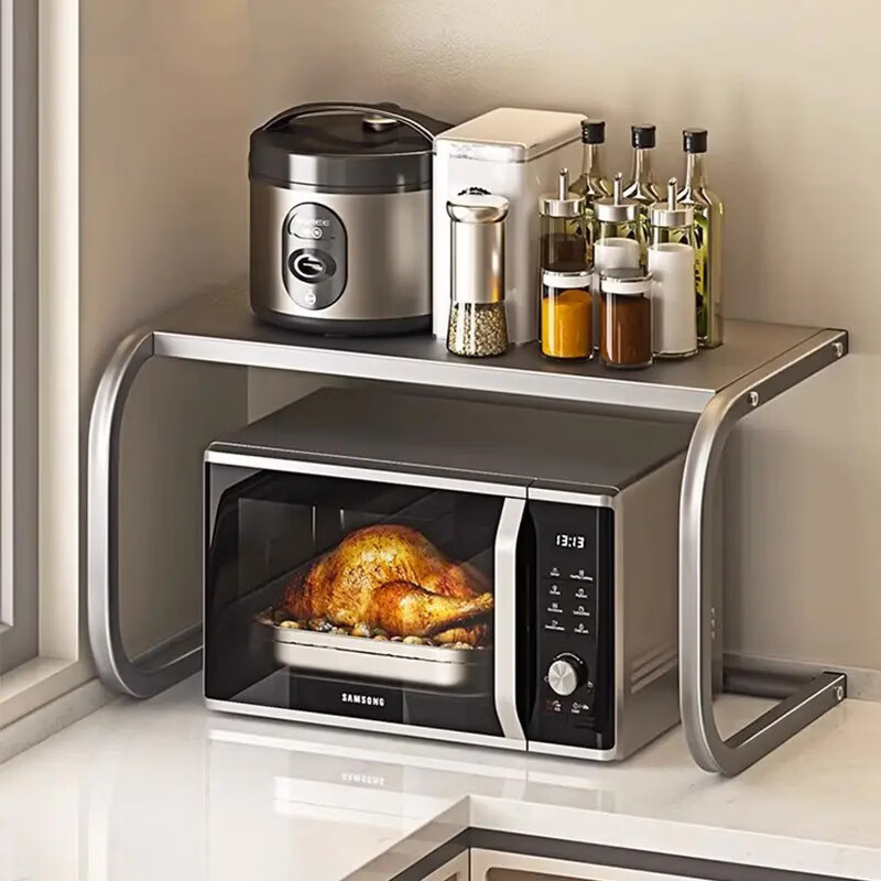 艾仕可（ASCOR）微波炉置物架厨房多功能台面分层电器烤箱架家用电饭煲收纳支架 【加粗特厚加高】微波炉单层枪灰色