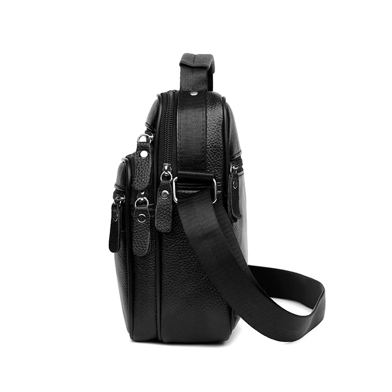 袋鼠（KANGAROO）男士单肩斜挎包头层牛皮休闲时尚潮流背包真皮商务通勤手提斜挎包 黑色加大号