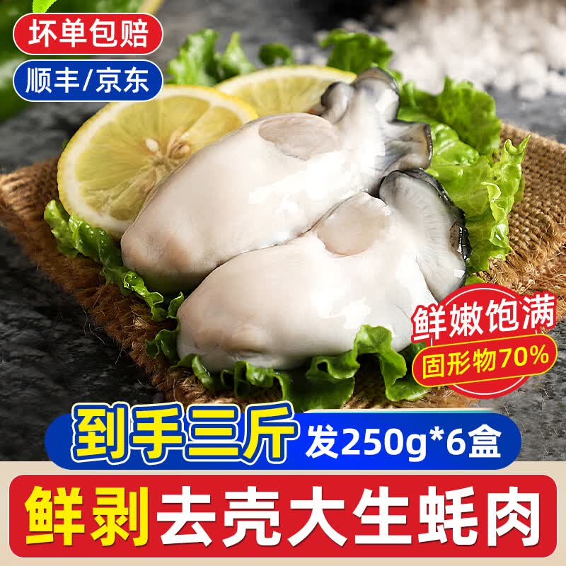 一虾一世界鲜活乳山生蚝带壳/现剥速冻去壳生蚝肉 新鲜牡蛎海蛎子 火锅烧烤 去壳生蚝肉3斤【250g*6盒】