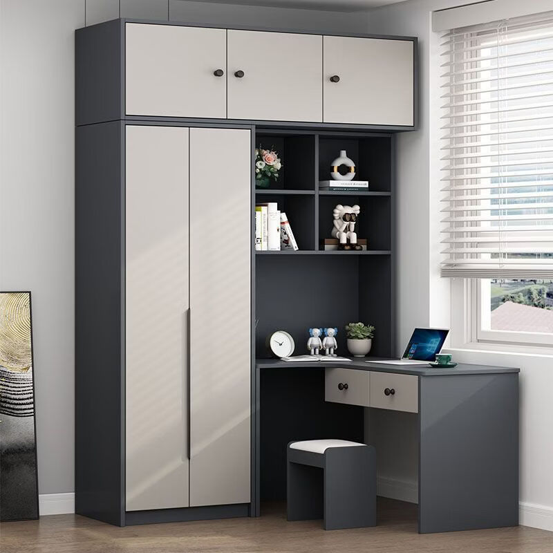 森勋定制实木衣柜书桌一体简约家用小户型大容量柜子转角电脑桌大衣橱 包上楼+安装 两门衣柜+转角电脑桌