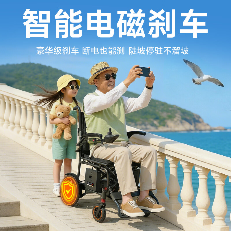 英洛华电动轮椅全自动轻便折叠旅行上飞机轮椅智能带电助推老人代步车 超轻款丨无刷500W丨锂电20A跑35公里丨带蓝牙 26年新款电助推丨电磁刹车丨镁合金轮毂