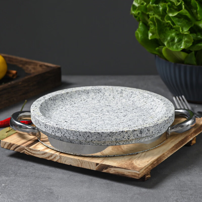 溥畔天然石锅拌饭石烤盘韩式盘石板天然石板盘煎牛扒锅石碗烤肉烧烤盘 石碗直径18厘米 0ml