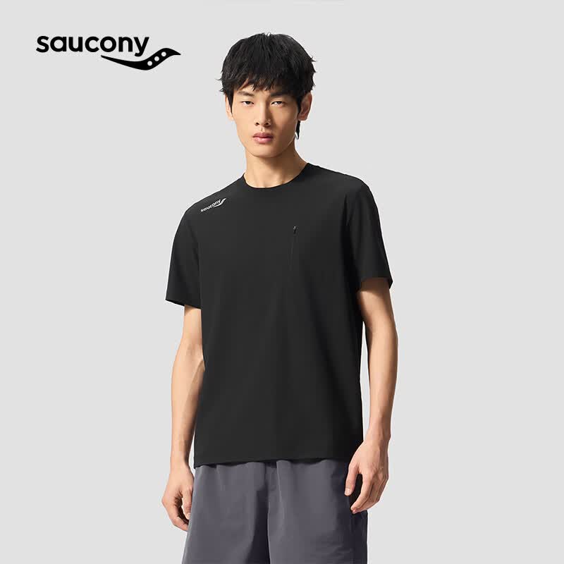 SAUCONY索康尼男春夏干爽舒适轻薄透气经典宽松圆领短T 正黑色 M