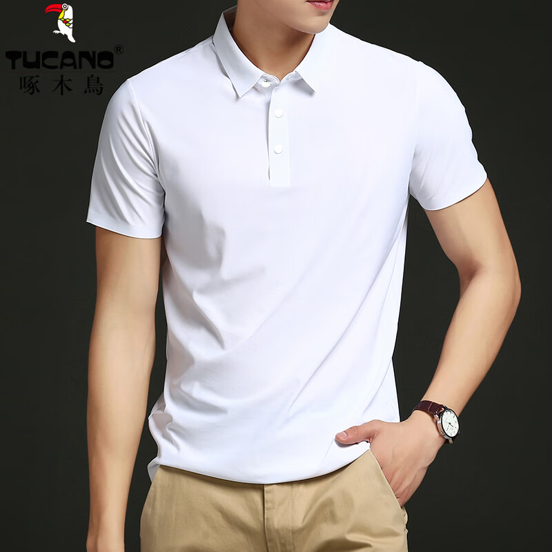 啄木鸟（TUCANO）短袖t恤男高端冰丝无痕夏季男士翻领POLO衫弹力免烫上衣速干半袖 灰蓝 L (170) 建议115-130斤