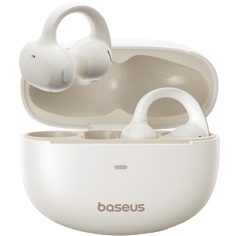 BASEUS耳机蓝牙不伤耳朵2026新款耳夹式开放式气骨传导无线不入耳运动跑步高音质耳机运动跑步专用耳机 白色 【冰川】—白    开放式不入耳运动耳机