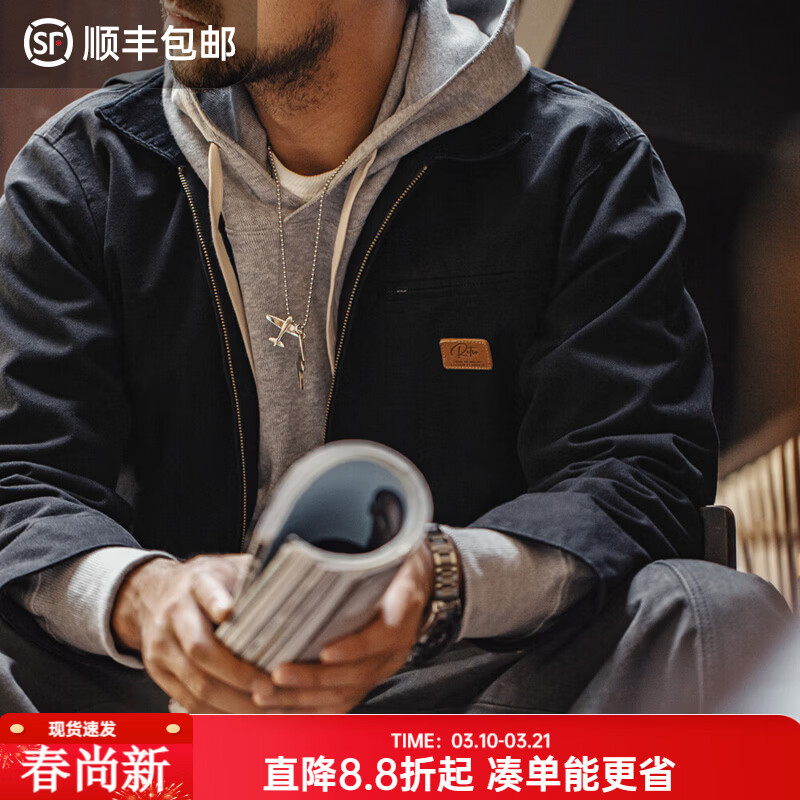 马登工装底特律猎装夹克男美式复古J001巴恩风翻领谷仓外套春季新款 黑色 【男士休闲外套/高级感痞帅/底特律变人】 XL